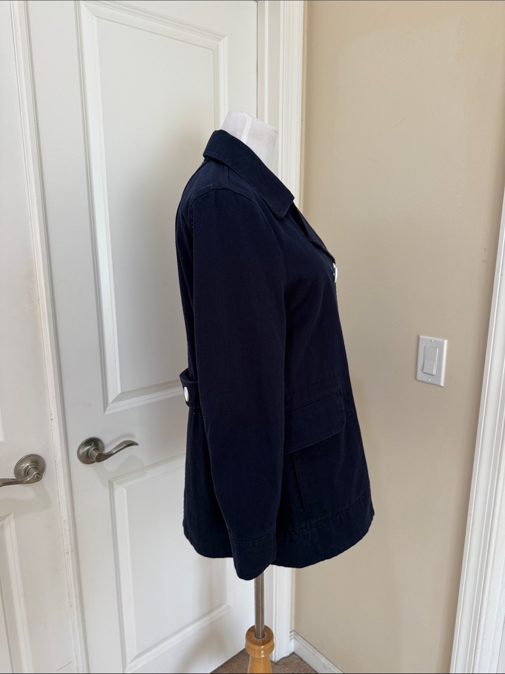 J. Crew Double Breasted Classic Twill Chino Heavyweight Cotton Peacoat Size 8 - Picture 5 of 10